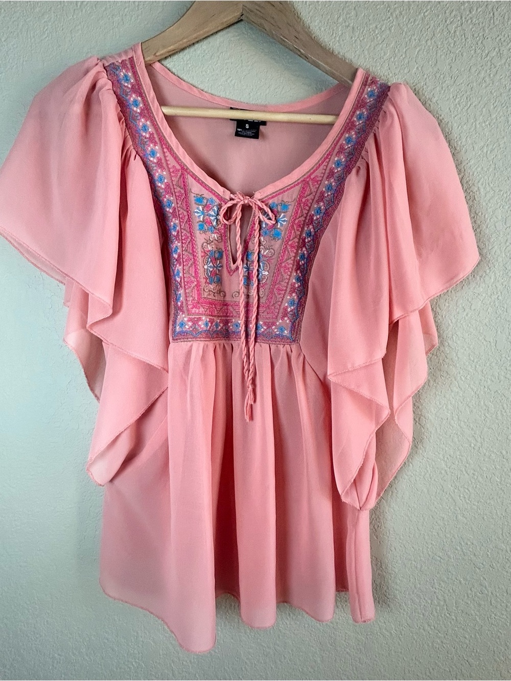 Rue 21 Embroidered Flowy Women’s Peach Size Small Blouse Fairycore Cottagecore